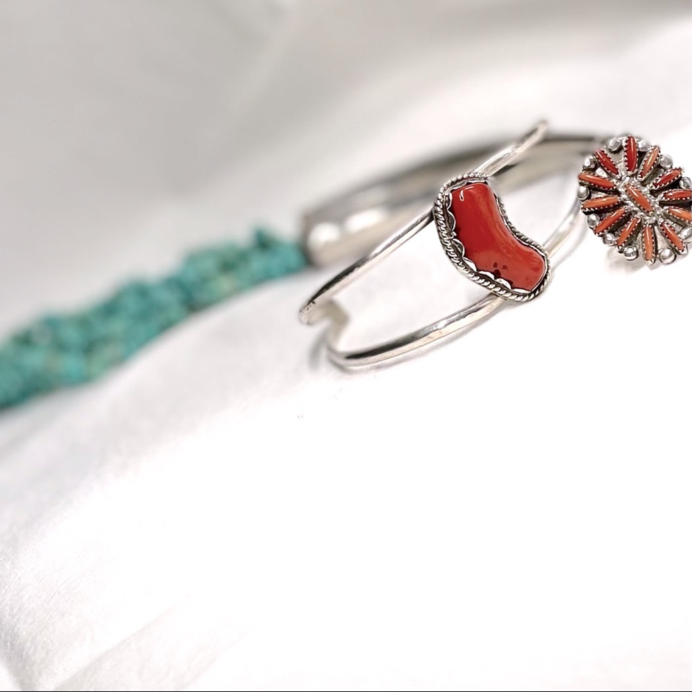 Navajo made coral and silver cuff Bracelet
